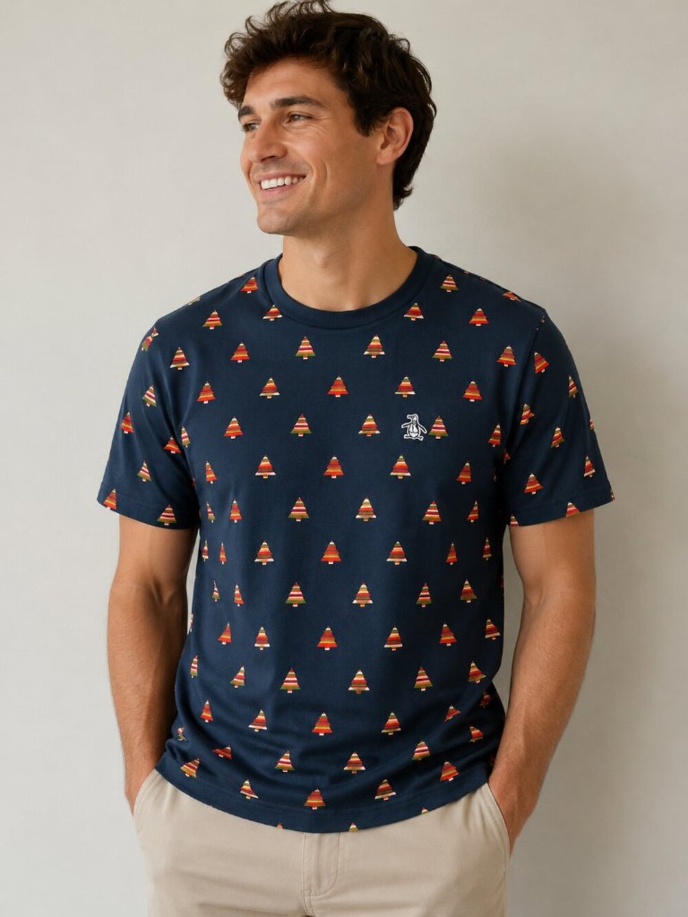 Original Penguin Munsingwear Christmas Tree T Shirt Mens Large Navy Holiday 100%
